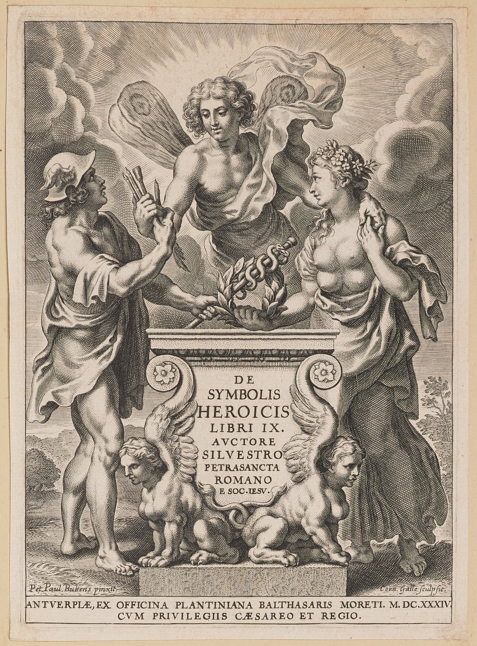 Titelseite für Silvester Pietrasanta, De Symbolis Heroicis von Cornelis Galle I after Sir Peter Paul Rubens