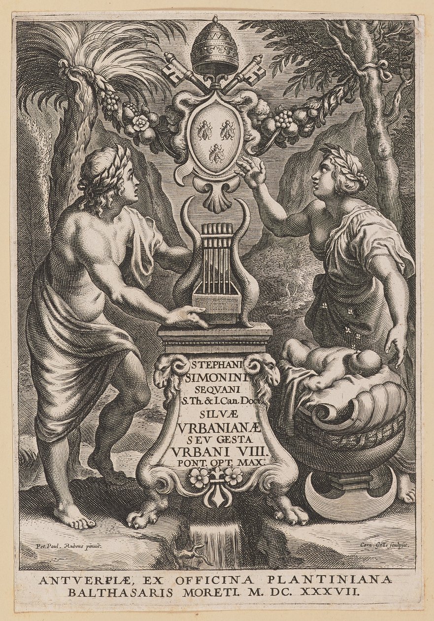 Titelseite für Stephanus Simonini, Silvae Urbaninae von Cornelis Galle I after Sir Peter Paul Rubens