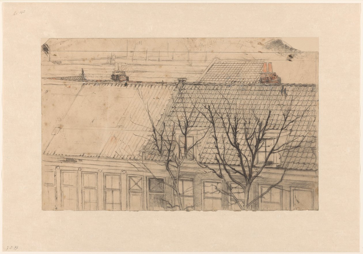 Blick auf die Dächer der Vondelkade (Overtoom), über die Constantijn Huygensstraat, zum Pesthaus von Cornelis Gerardus 