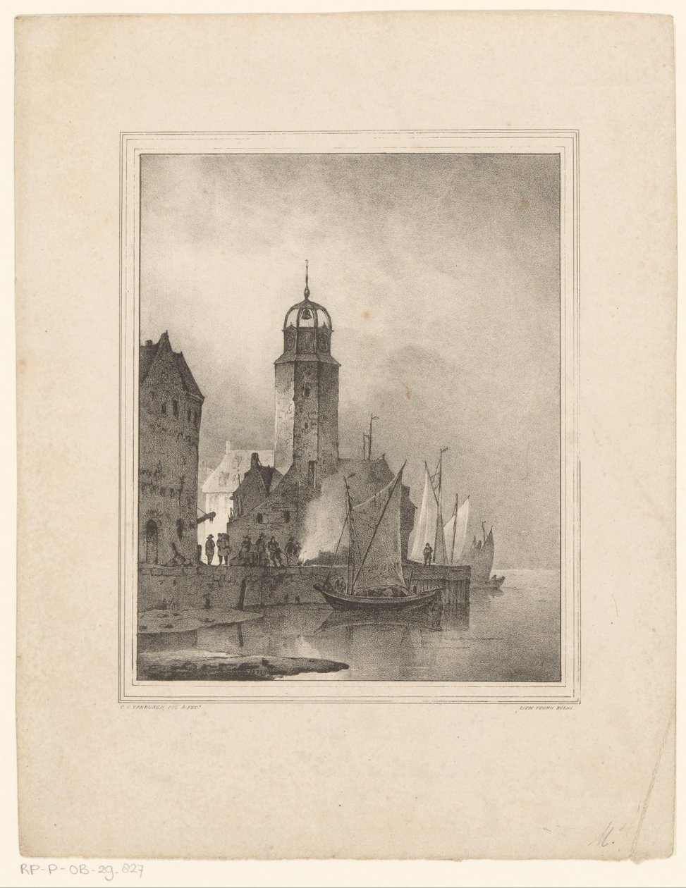 Segelboote legen in der Stadt an von Cornelis Gerrit Verburgh