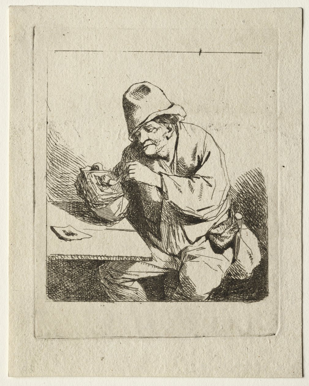 Bauer, der seine Pfeife anzündet, Mitte 1600er von Cornelis Pietersz Bega