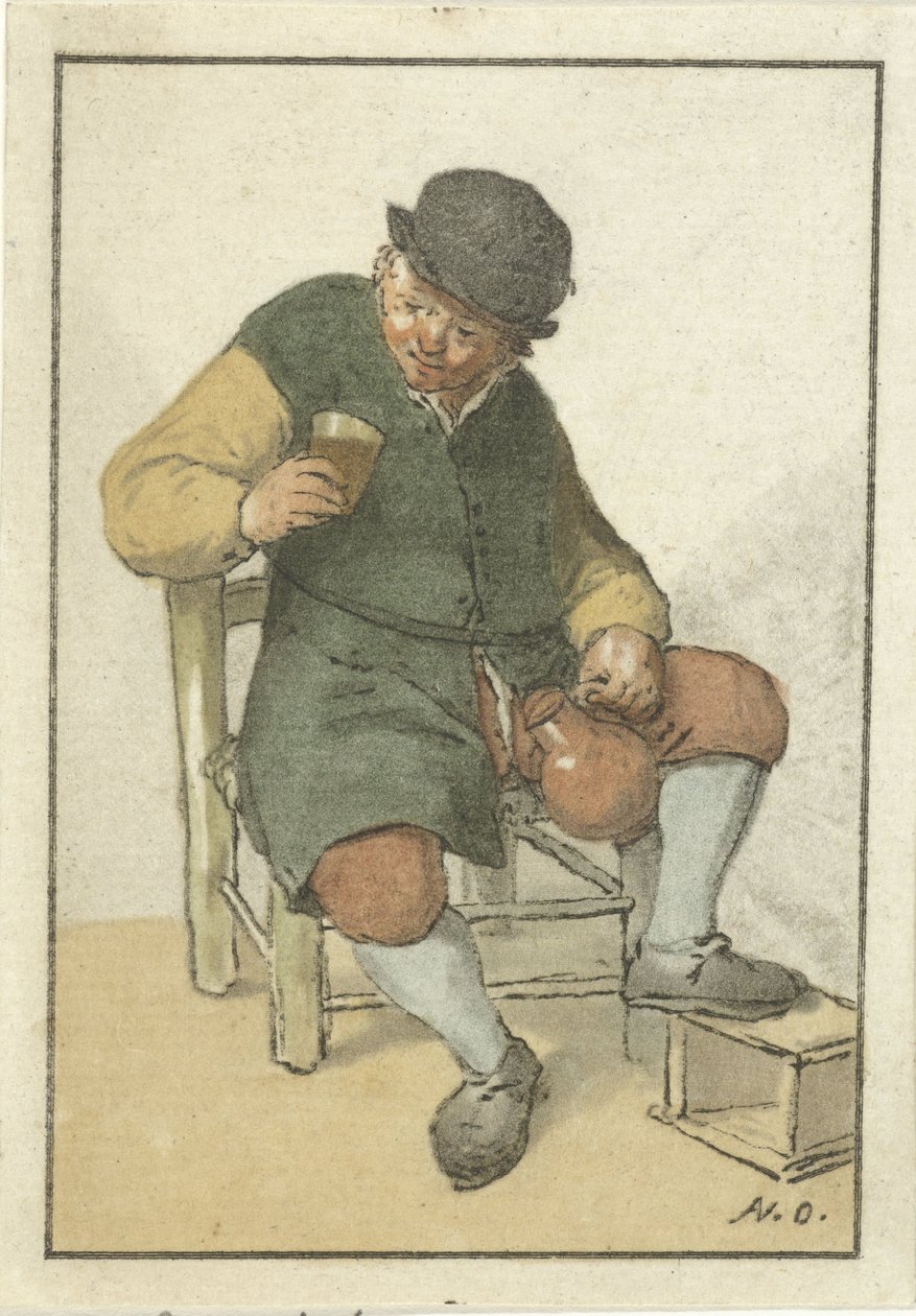 Sitzender Bauer mit Krug von Cornelis Ploos van Amstel (signed by artist)