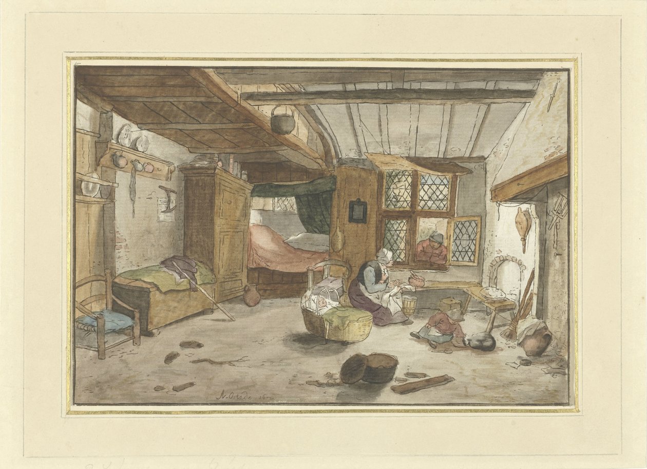 Interieur mit Frau bei Wiege von Cornelis Ploos van Amstel