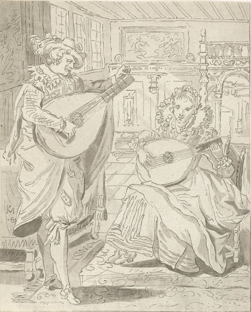 Lautenspielender Herr und Dame von Cornelis Ploos van Amstel
