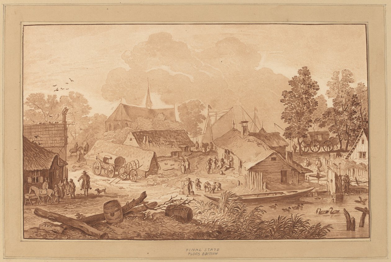 Dorf mit Teich von Cornelis Ploos van Amstel