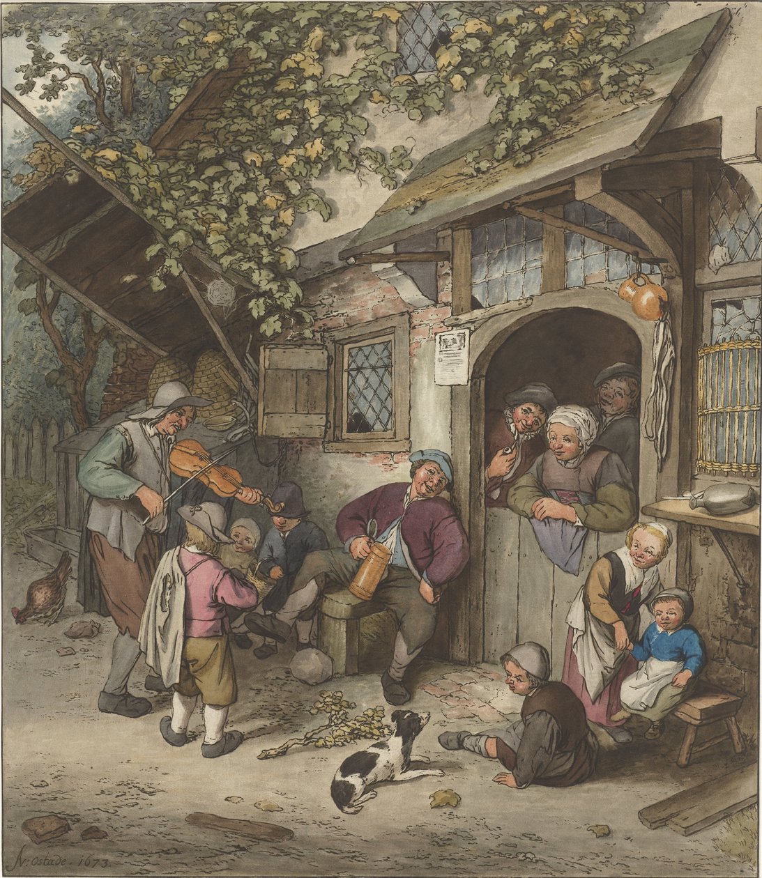 Geigenspieler vor einem Gasthaus von Cornelis Ploos van Amstel