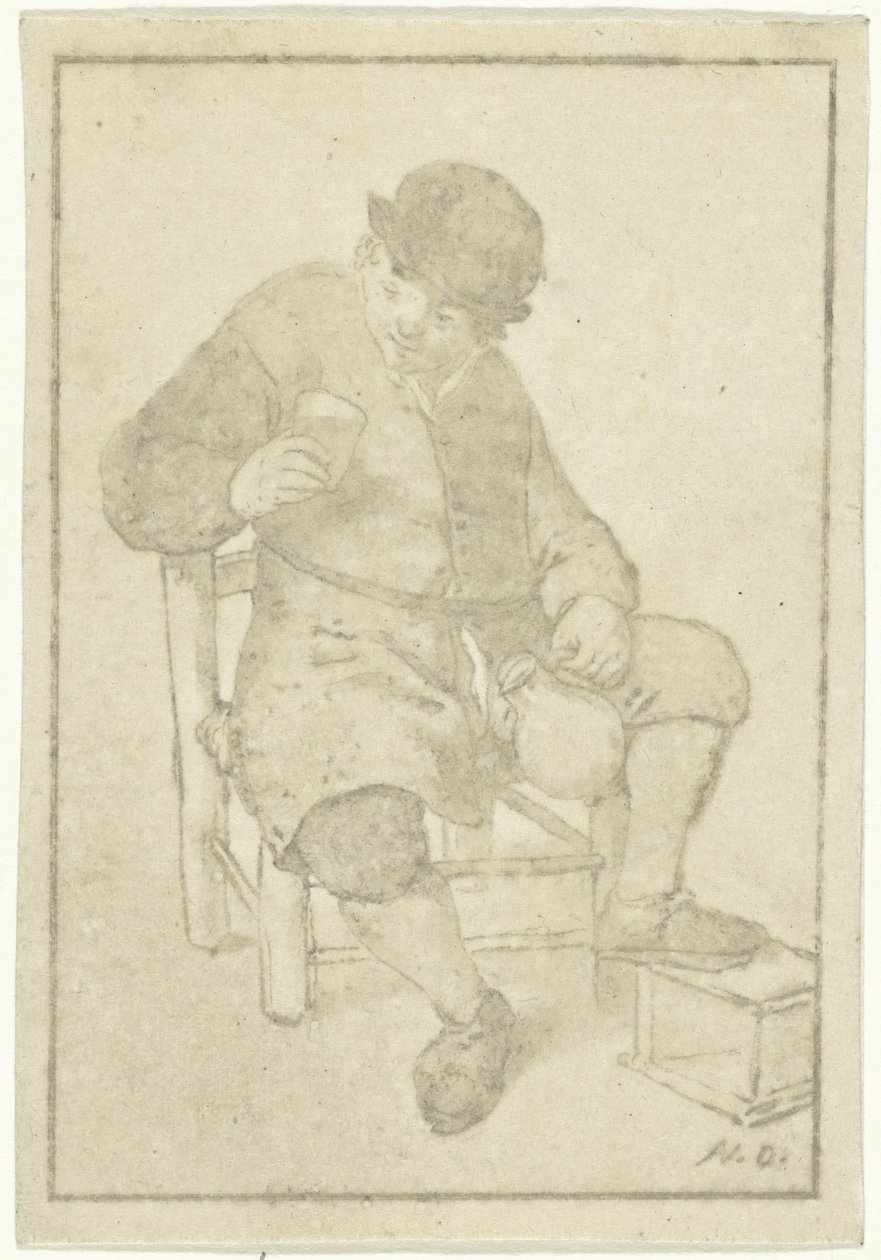 Sitzender Bauer mit Krug von Cornelis Ploos van Amstel