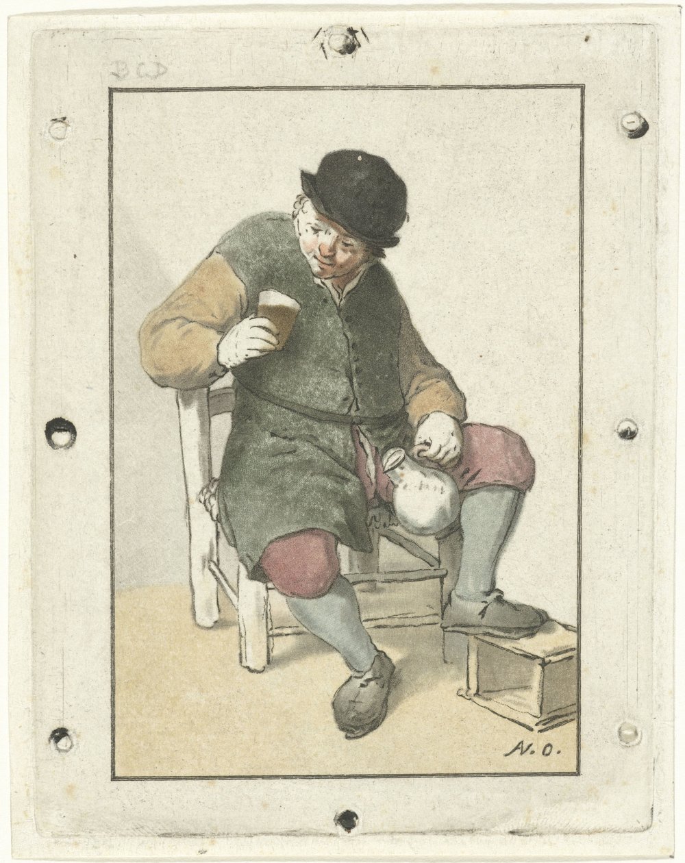 Sitzender Bauer mit Krug von Cornelis Ploos van Amstel