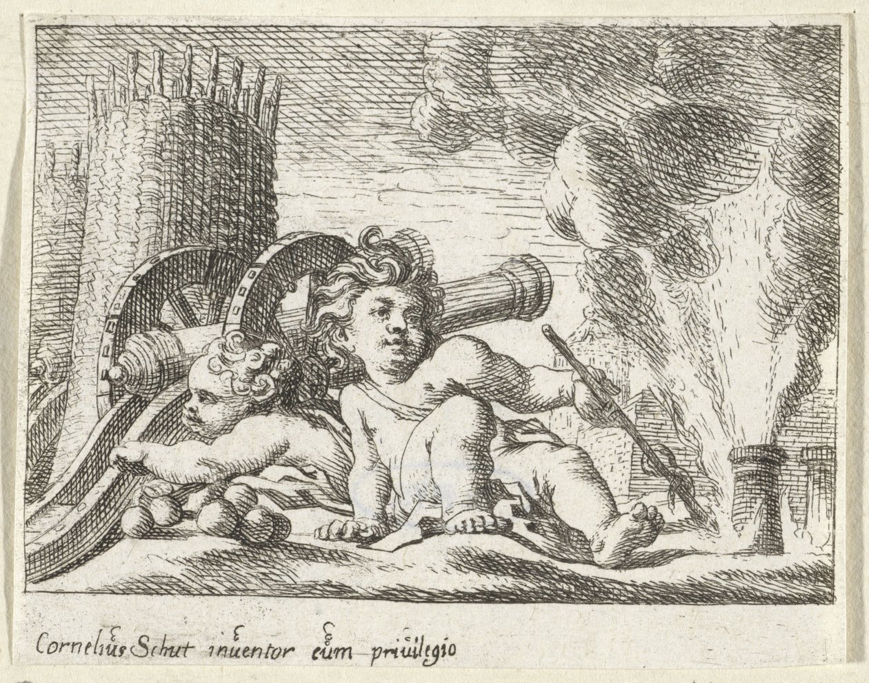 Zwei Kinder mit Kanonen von Cornelis Schut (I)