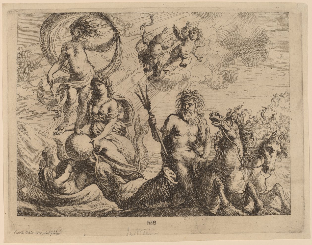 Neptun mit zwei Pferden auf dem Meer von Cornelis Schut I