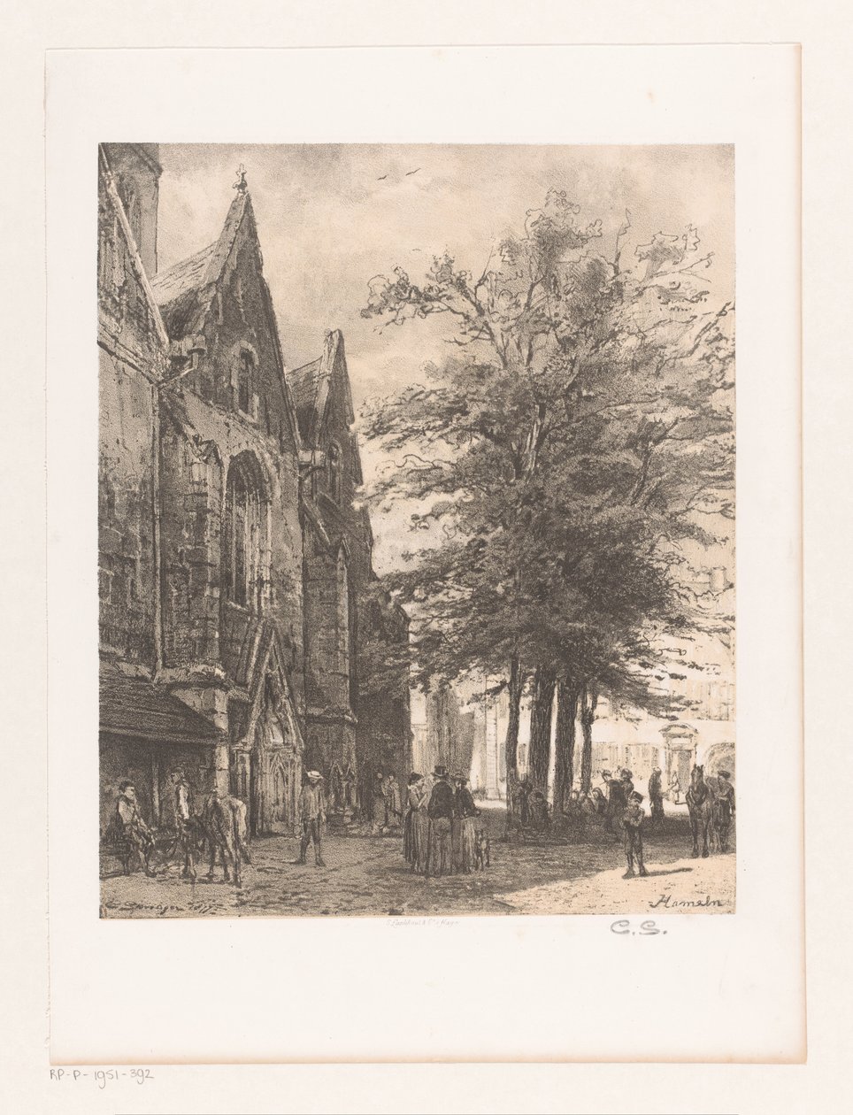 Menschen vor der Marktkirche in Hameln von Cornelis Springer