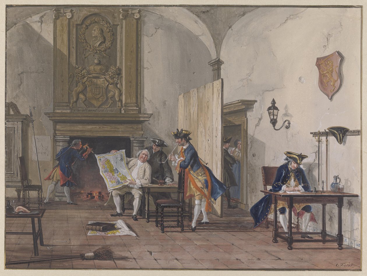 Offiziere in einem Warteraum von Cornelis Troost