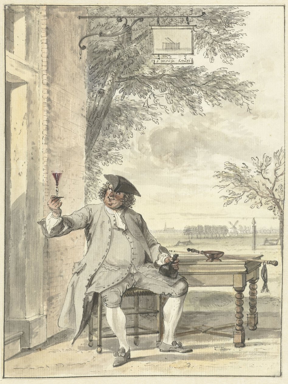 Rastender Wanderer vor dem Gasthaus De Mosse Knip von Cornelis Troost