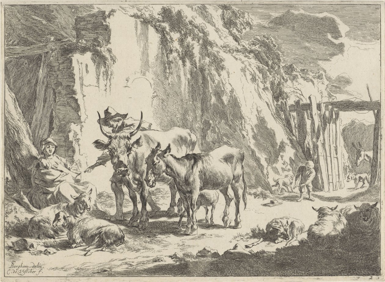 Landschaft mit Frau, die ihr Kind stillt von Cornelis Visscher (II)