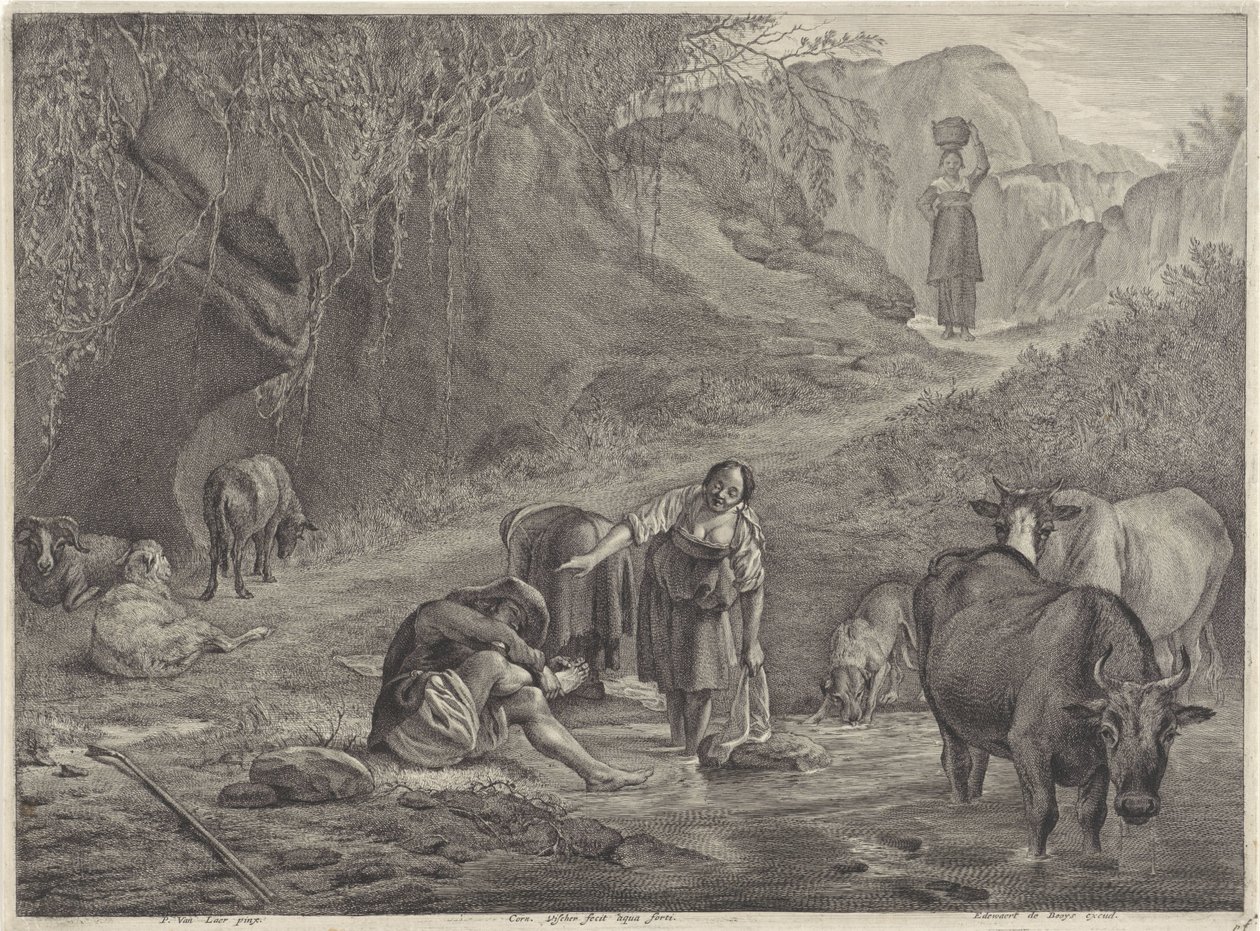 Wäscherinnen und ein Hirte am Wasser von Cornelis Visscher (II)