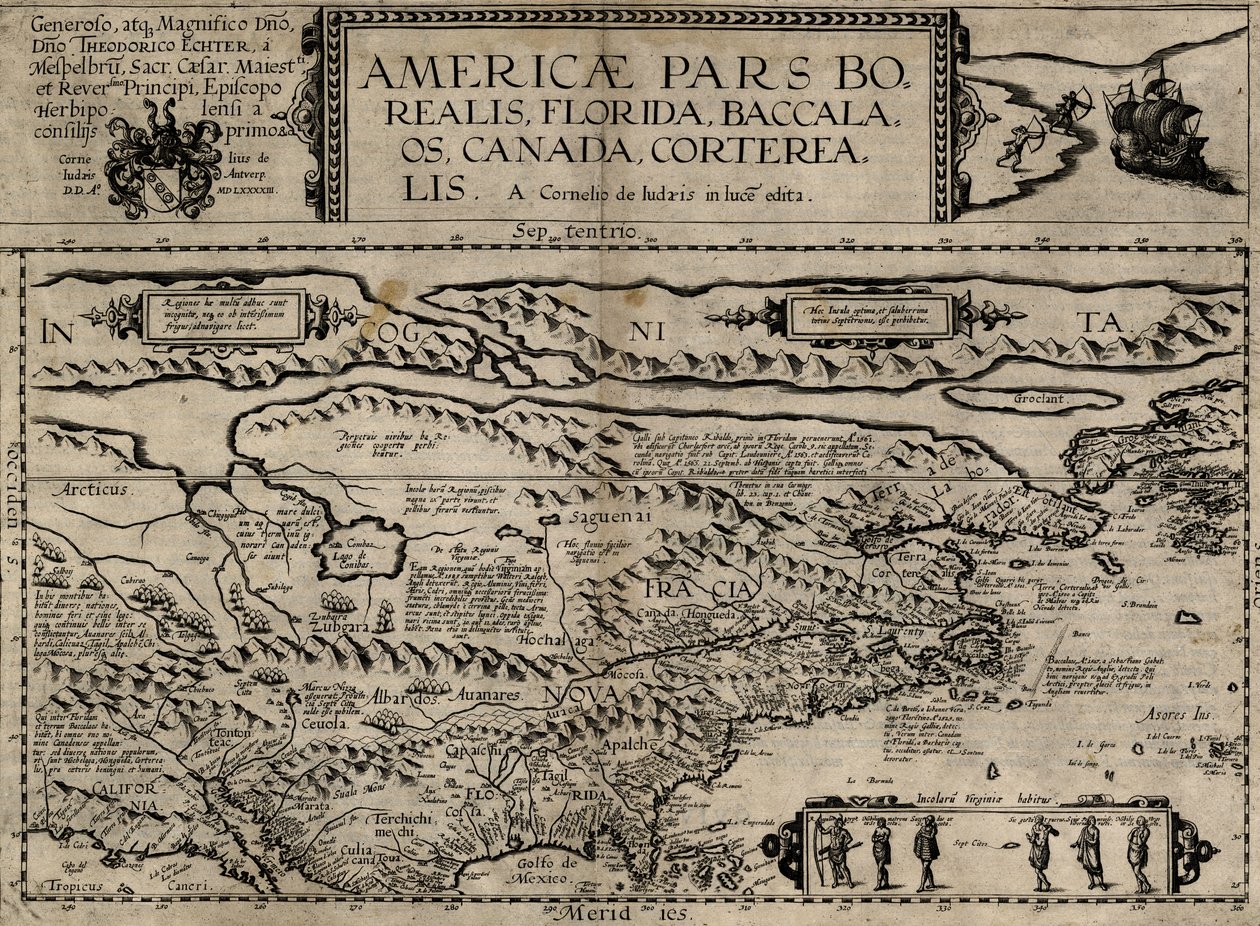 Americae pars borealis, Florida, Baccalaos, Kanada, Corterealis von Cornelis de Jode
