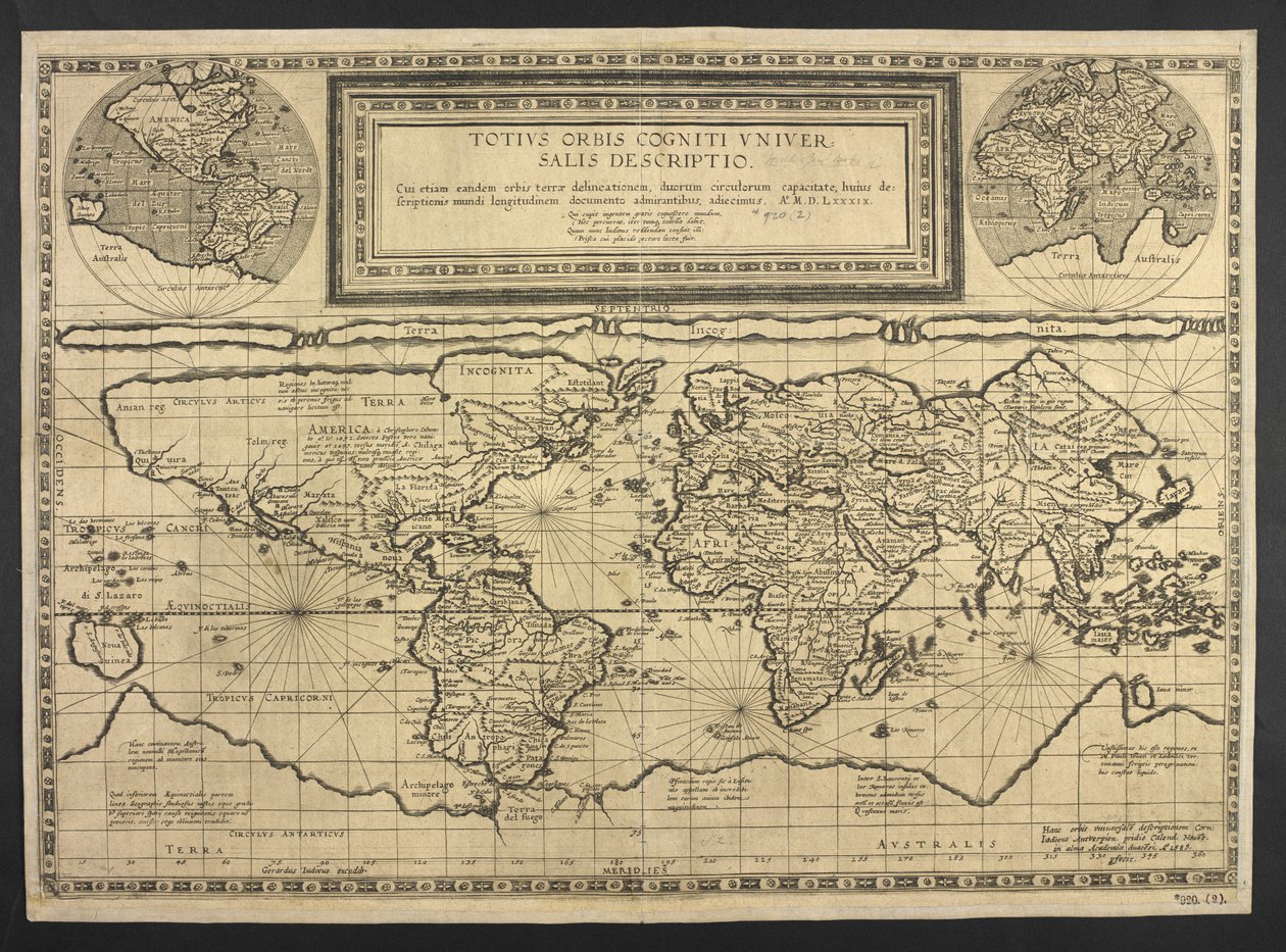 Weltkarte, Totius Orbis cognier universalis descriptio von Cornelis de Jode