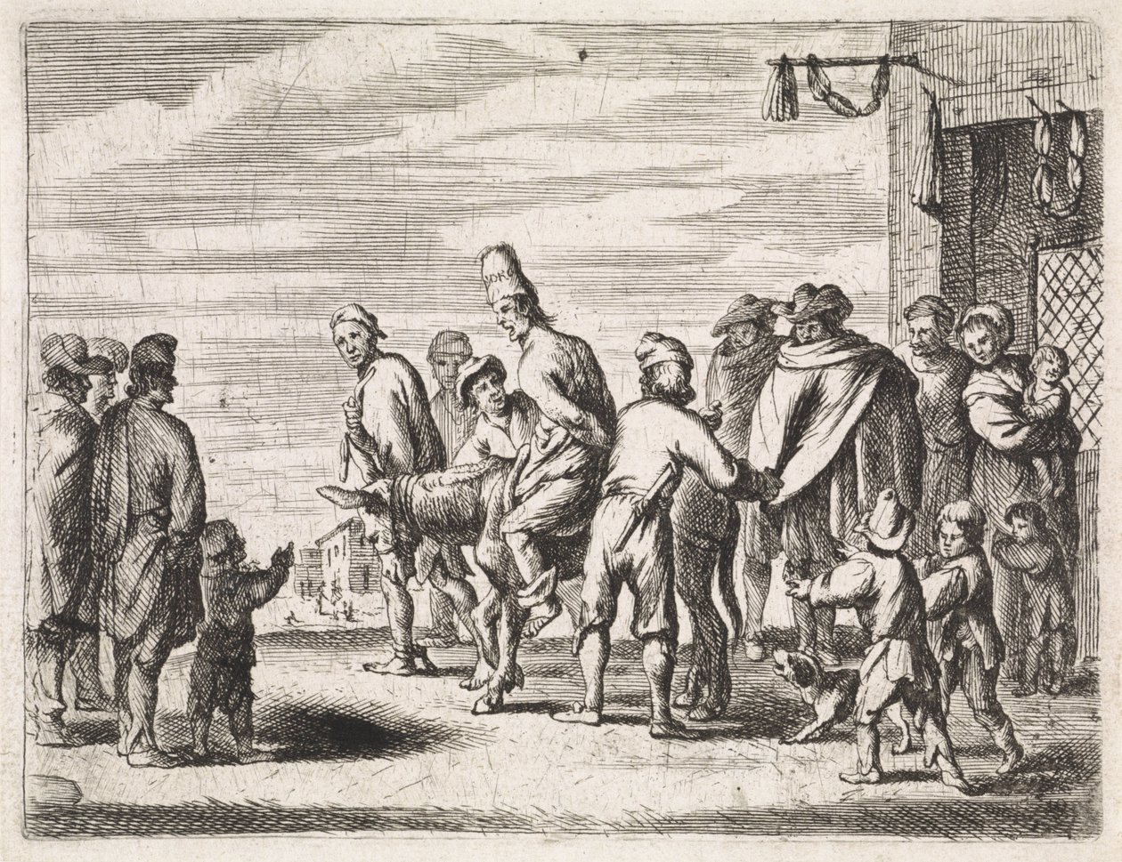 Mann auf Esel gebunden von Cornelis de Wael