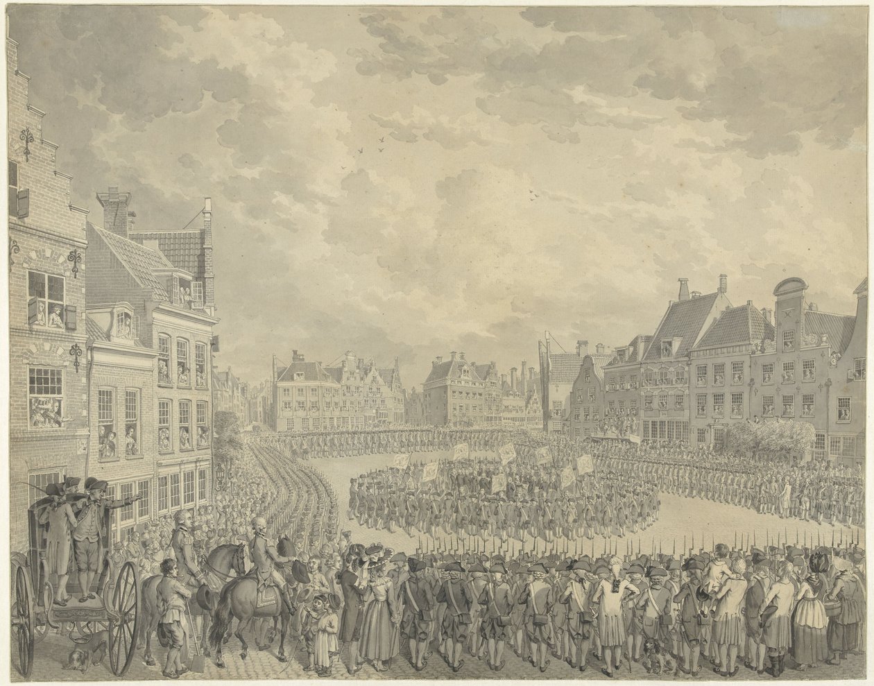 Beëdigung des Kollegiums der Beauftragten durch die Schützenoffiziere auf dem Neude in Utrecht, 1786 von Cornelis van Cuylenburgh (II) (signed by artist)