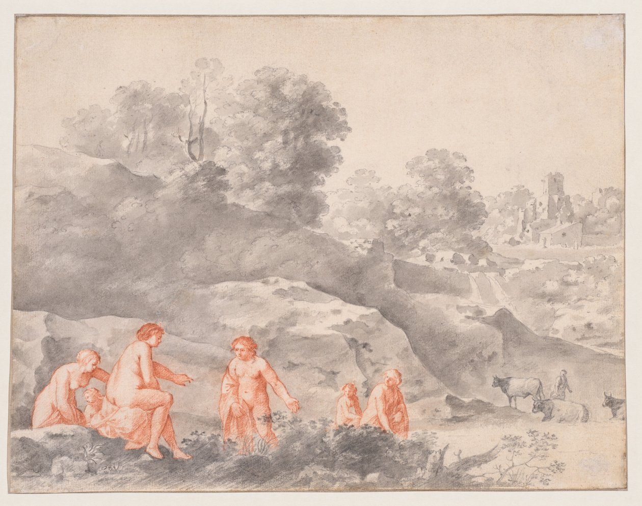 Aktfiguren in einer Landschaft (möglicherweise Diana und Kallisto) von Cornelis van Poelenburch