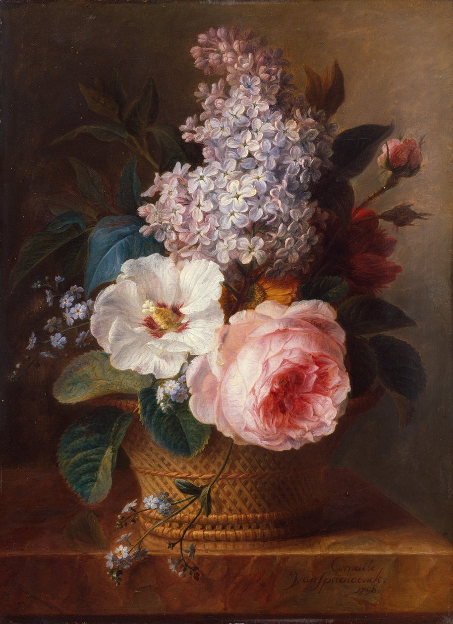 Stillleben mit Blumen in einem Korb von Cornelis van Spaendonck