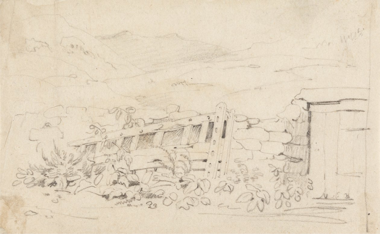 Studie einer Steinmauer und eines Tores von Cornelius Varley