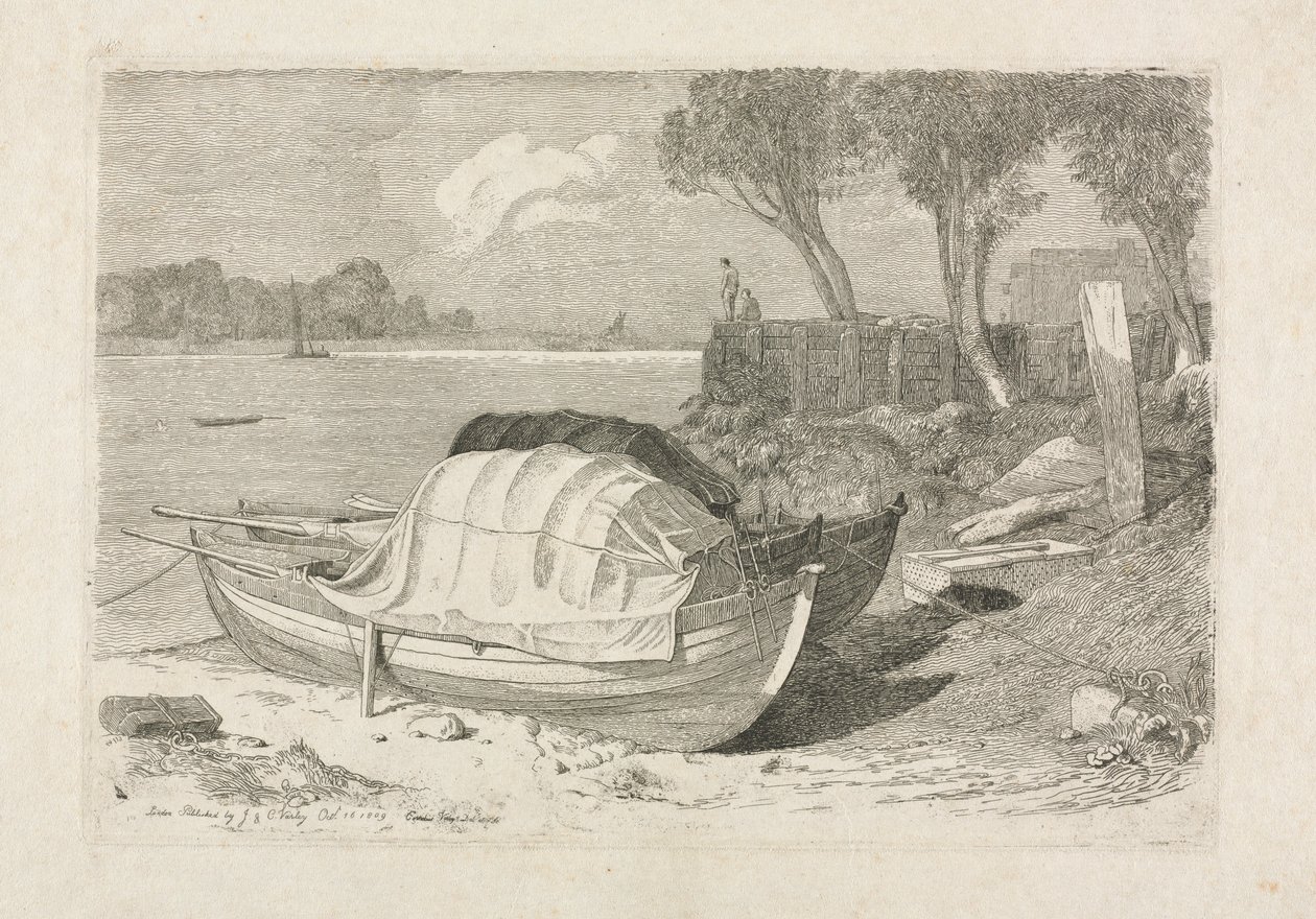 Zwei gestrandete Fischerboote, 1809 von Cornelius Varley
