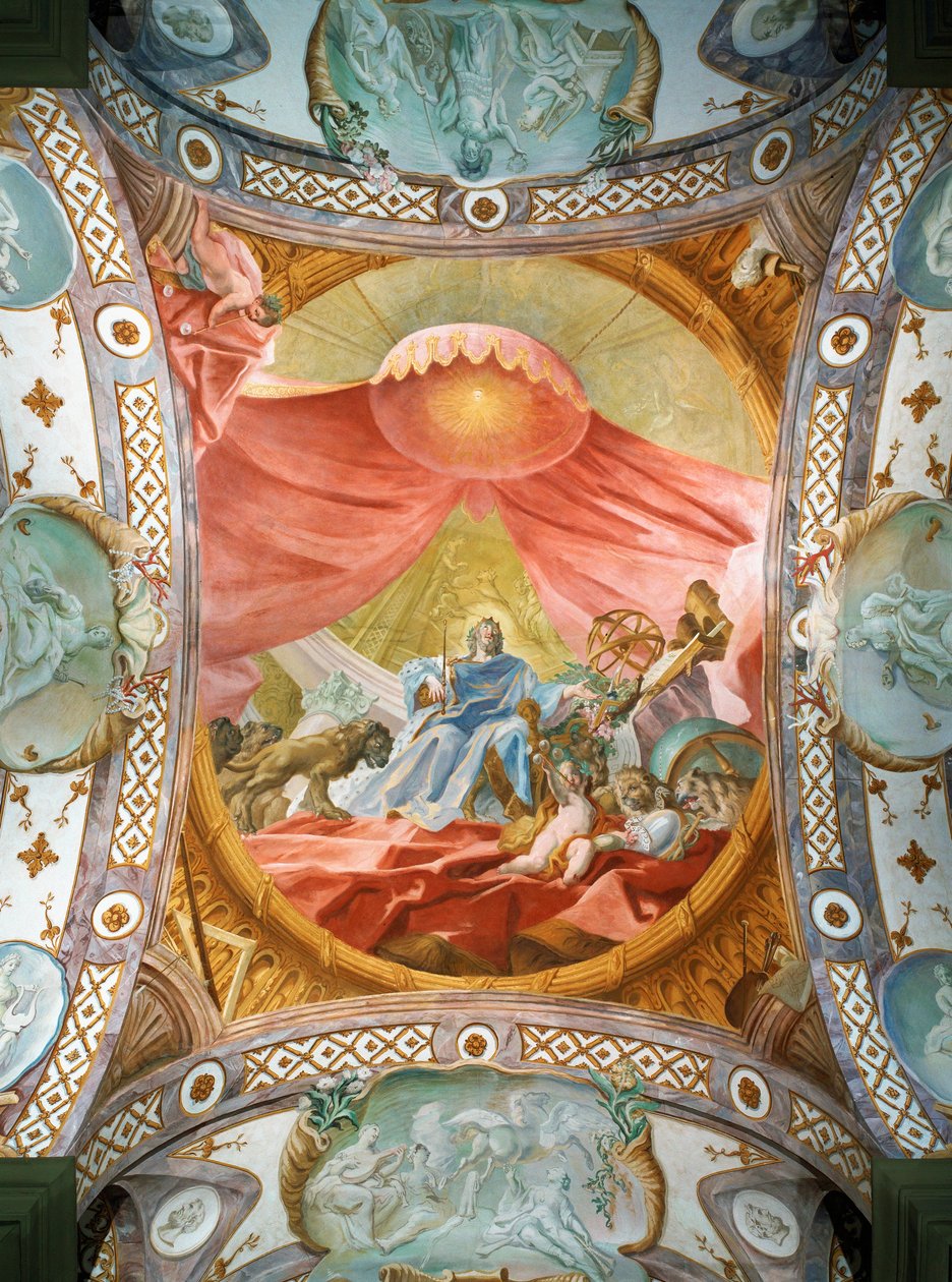 Kloster Sankt Emmeran, seit 1812 Residenz der Fürsten Thurn und Taxis: Deckenfresko in der Bibliothek, König Salomo von Cosmas Damian Asam