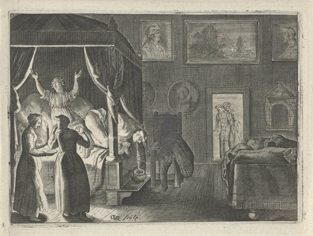Erbrechender Mann im Bett von Crispijn van den Queborn