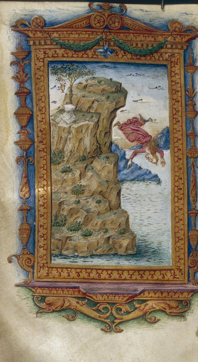 Sappho stürzt sich ins Meer, Illustration für Die Heroiden von Ovid, 1485-1499 von Cristoforo Majorana