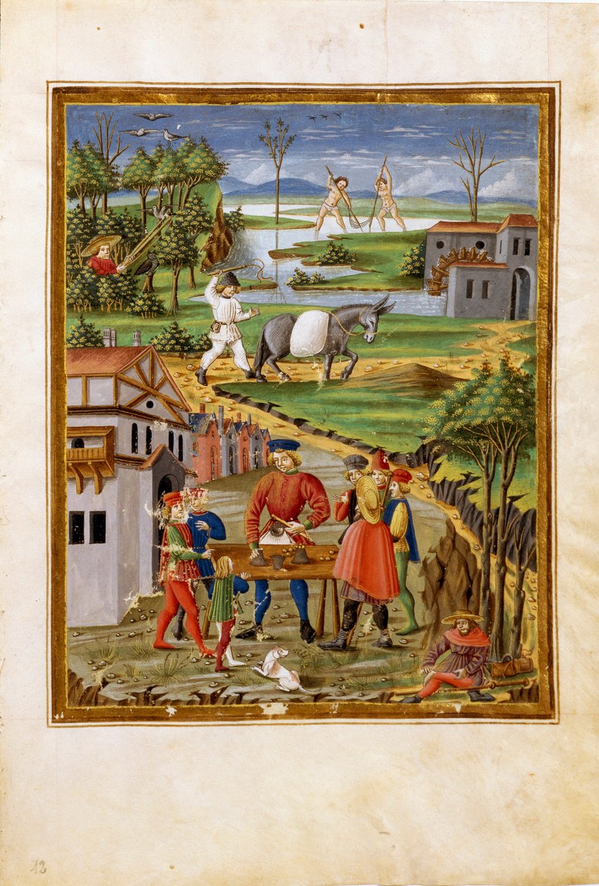Einfluss des Mondes: Szene des Fischens, Jagens und der Landwirtschaft von Cristoforo De Predis