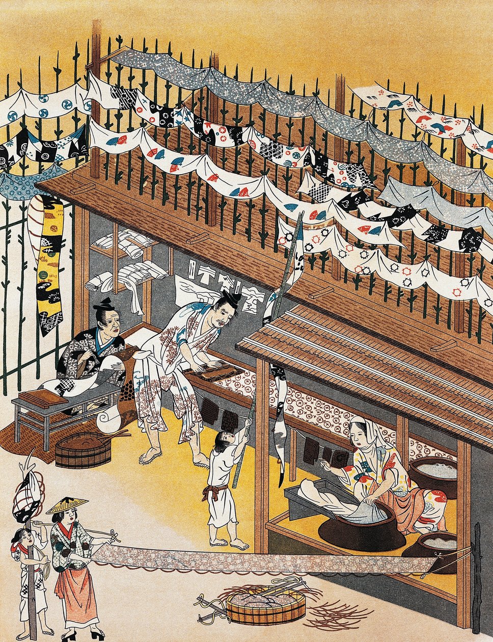 Handwerker bei der Arbeit, Malen von Seidenschirmen, Edo-Zeit (1600-1868) von Culture Edo