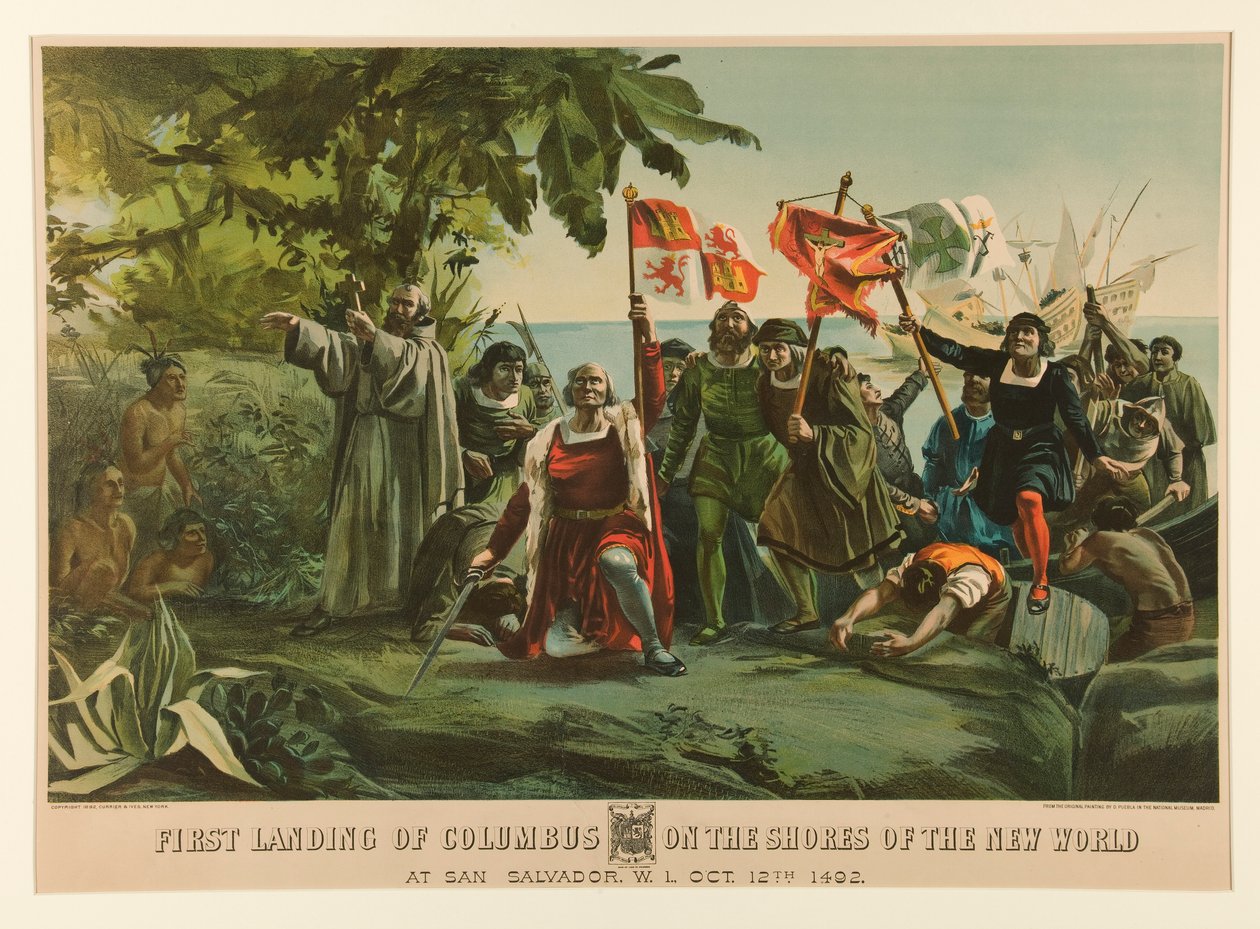 Erste Landung von Kolumbus an den Ufern der Neuen Welt von Currier and Ives