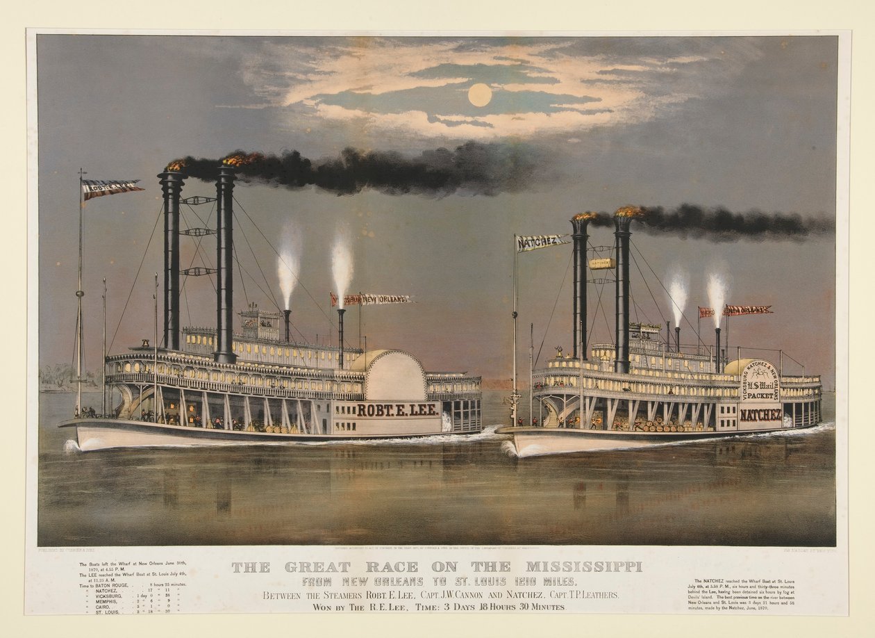 Das große Rennen auf dem Mississippi von New Orleans nach St. Louis 1210 Meilen von Currier and Ives