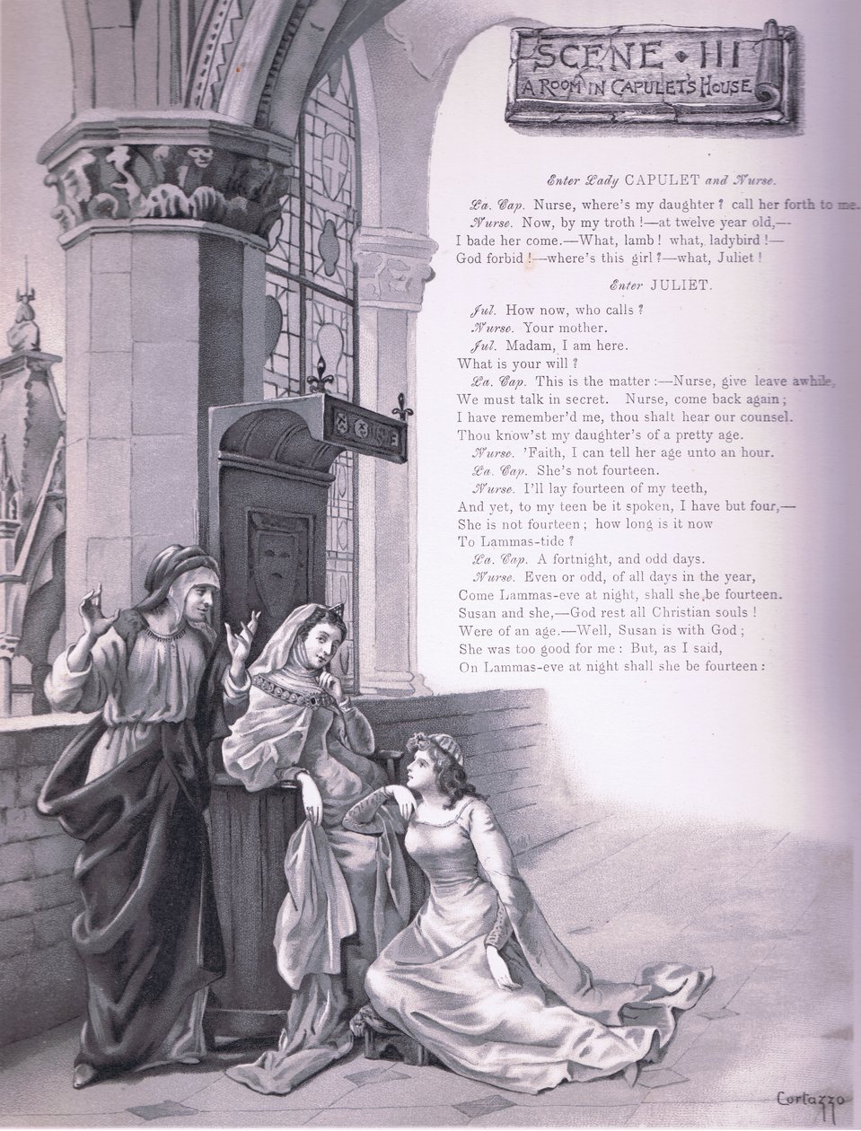 Ein Raum im Haus der Capulets, Illustration aus Romeo und Julia von Curtazzo Curtazzo