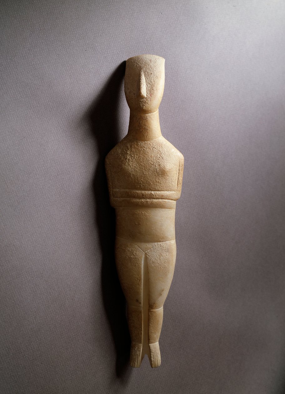 Schematische weibliche Figur, weißer Marmor mit Ocker-Einlagen, 3200-2000 v. Chr. von Cycladic Cycladic