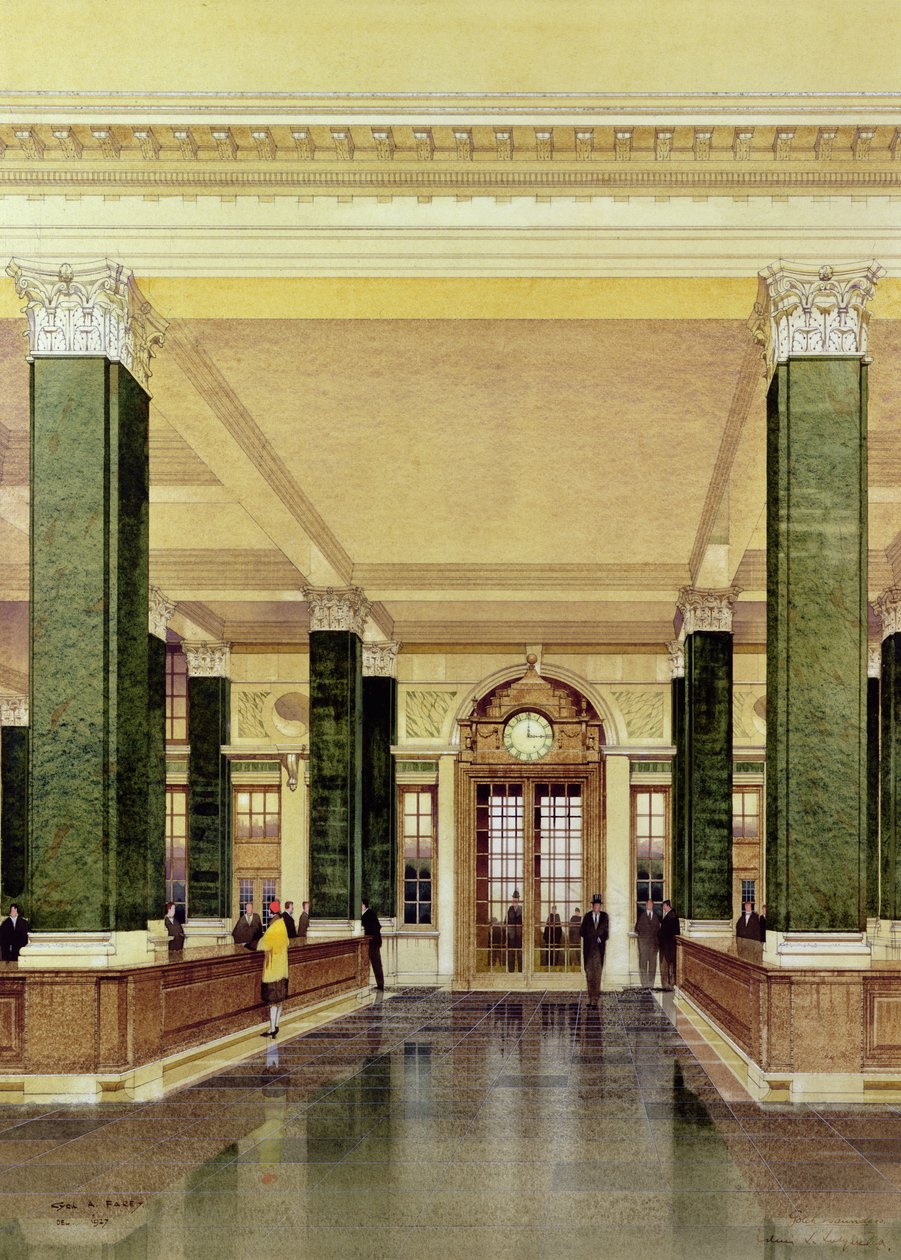 Innenraum der Midland Bank, London von Cyril Farey