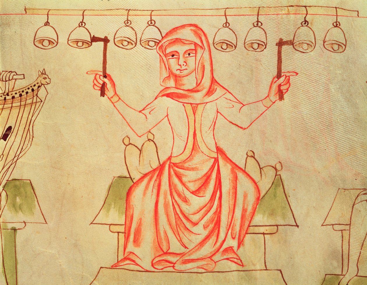Musiker, der Glocken spielt, aus der Velislav-Bibel, ca. 1340 von Czech School