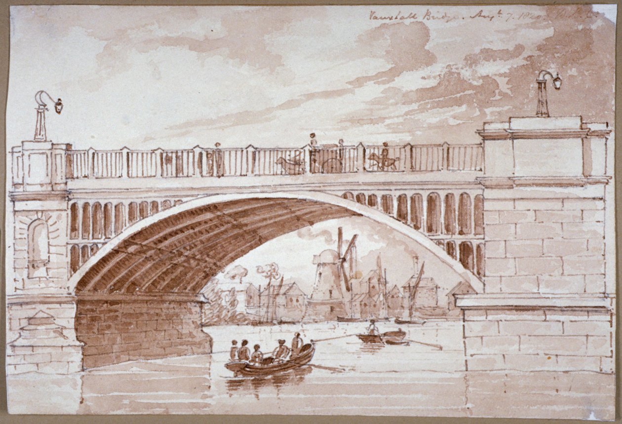 Ansicht eines kleinen Bootes unter der Vauxhall-Brücke, London von DHC