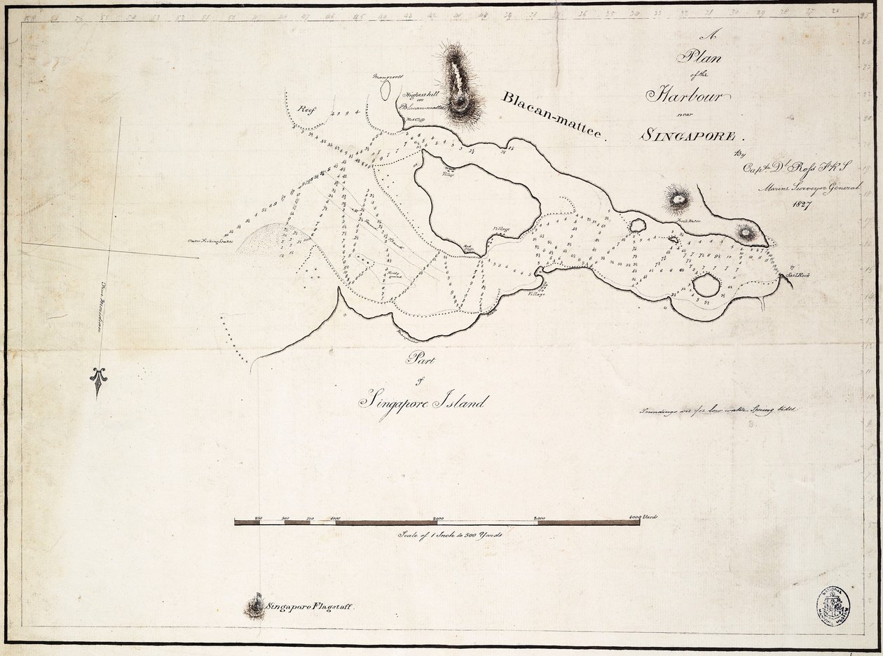 Plan des Hafens in der Nähe von Singapur von Kapitän D.L. Ross, FRS Marine Surveyor General von D. I. Ross