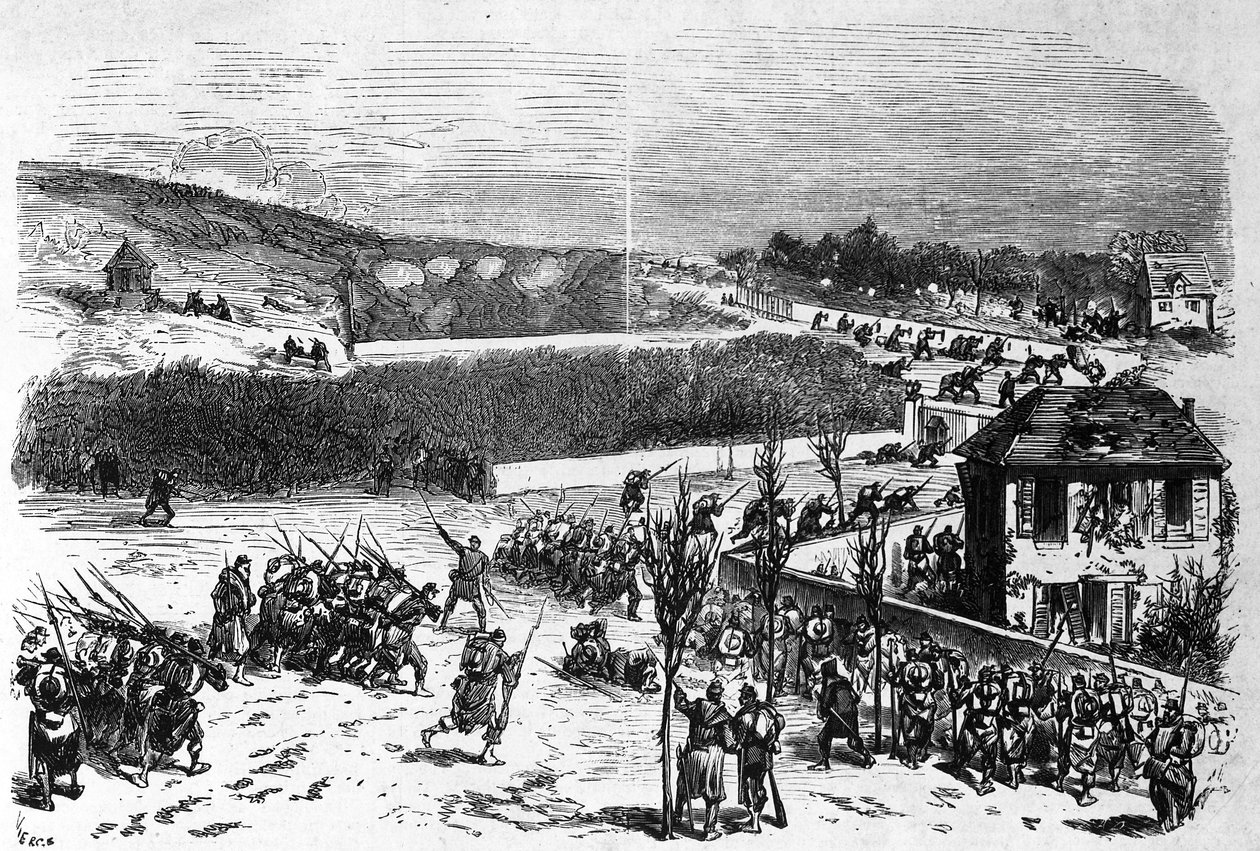 Truppen unter dem Kommando von General de Bellemare in der Schlacht von Buzenval, spätes 19. Jahrhundert von Daniel Urrabieta Vierge