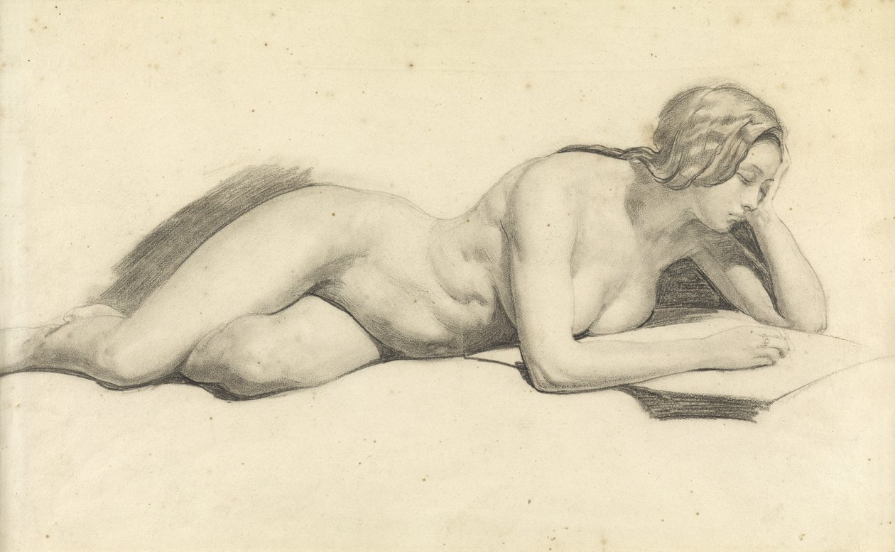Studie einer lesenden weiblichen Aktfigur von Daniel Maclise