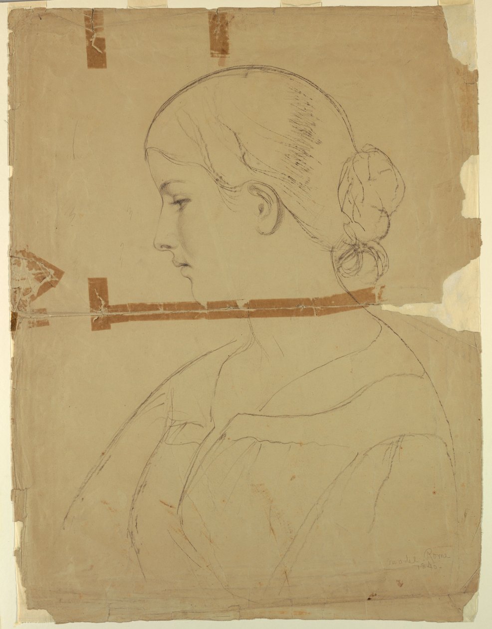 Frau im Profil, Modell in Rom, 1840 von Daniel Huntington