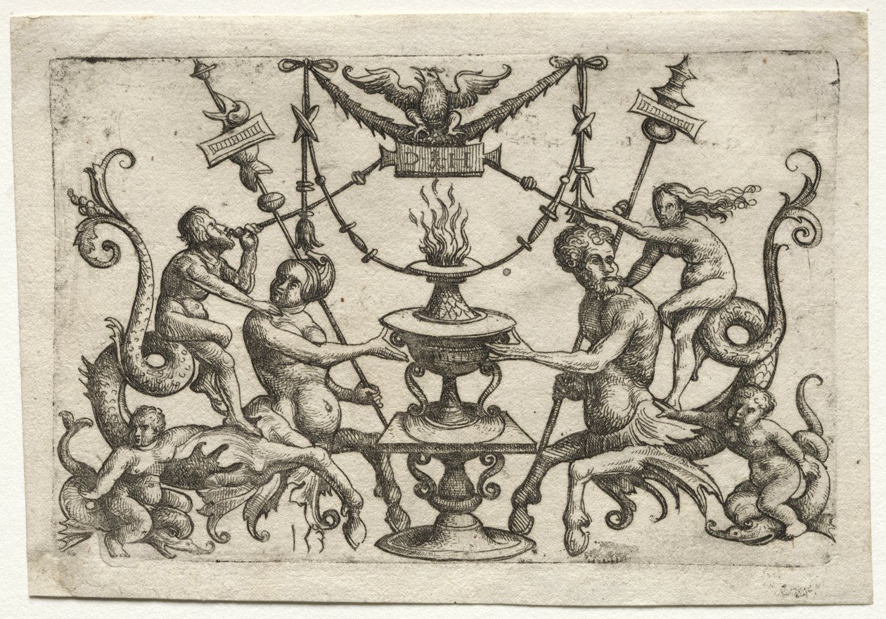 Ornament mit Sirene und Triton von Daniel I Hopfer