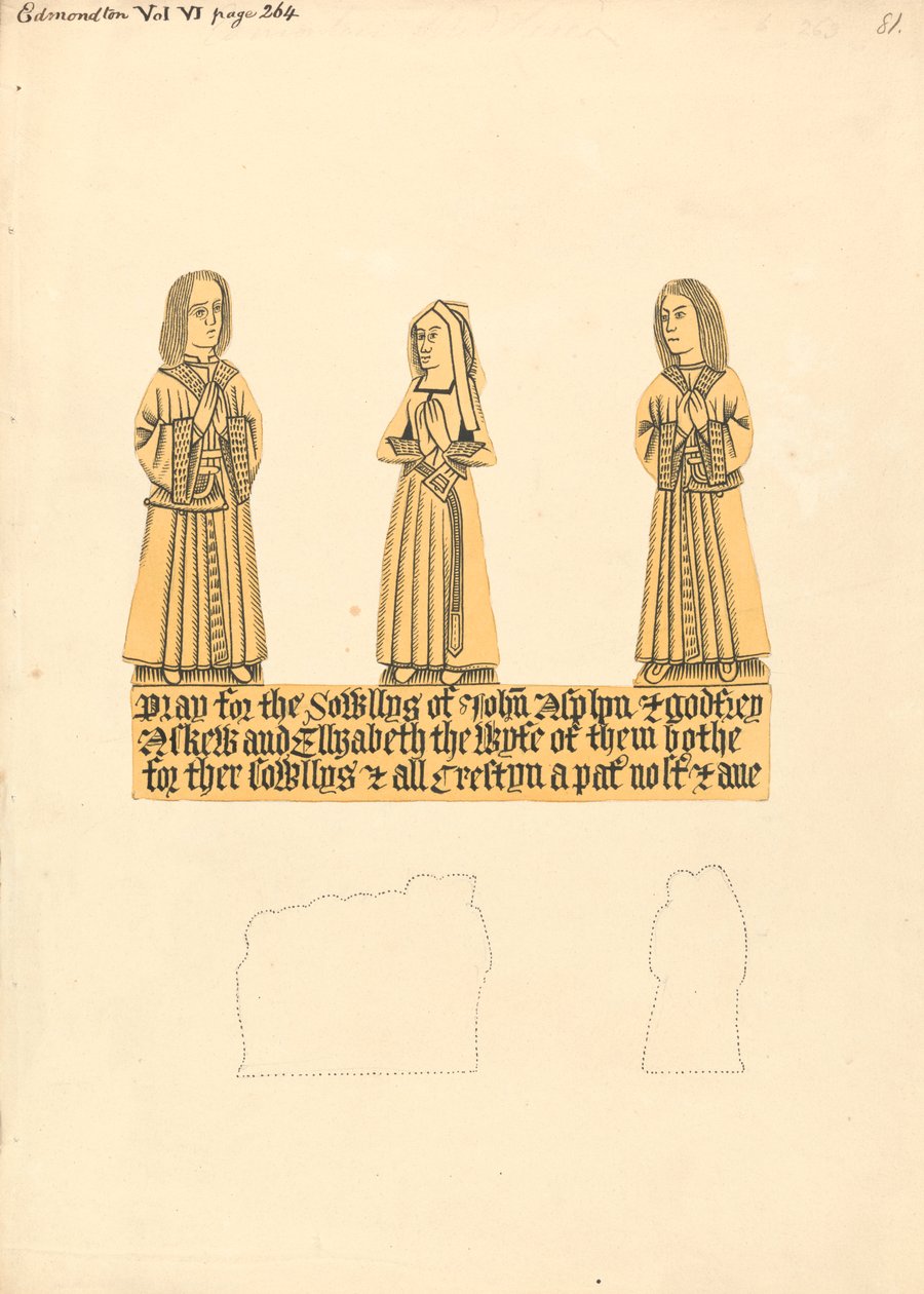 Messingplatte für John Asplyn, Godfrey Askew und Elizabeth, die Frau von beiden, Kirche von Edmonton von Daniel Lysons