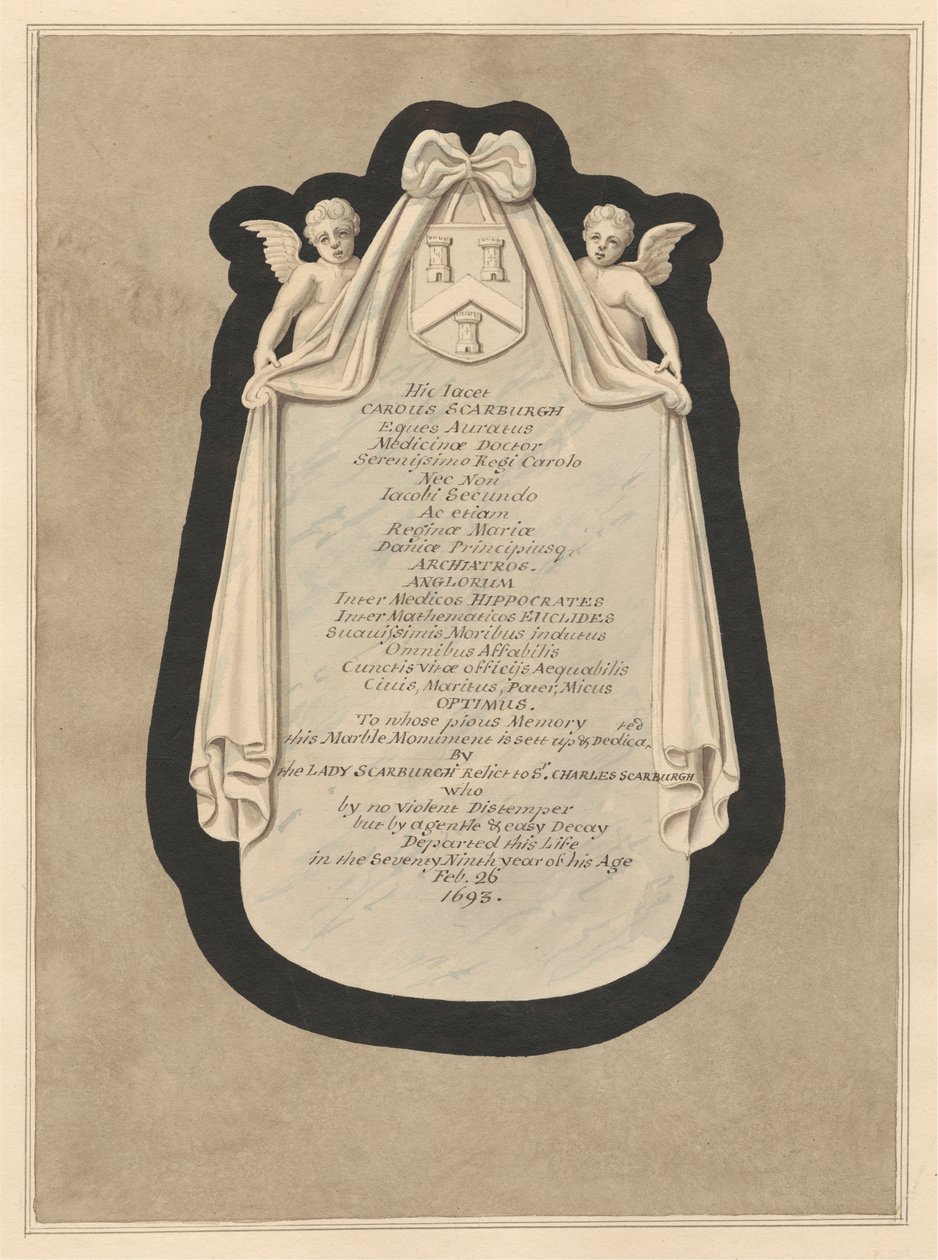 Gedenkstätte für Carous Scarburgh aus der Kirche von Cranford von Daniel Lysons