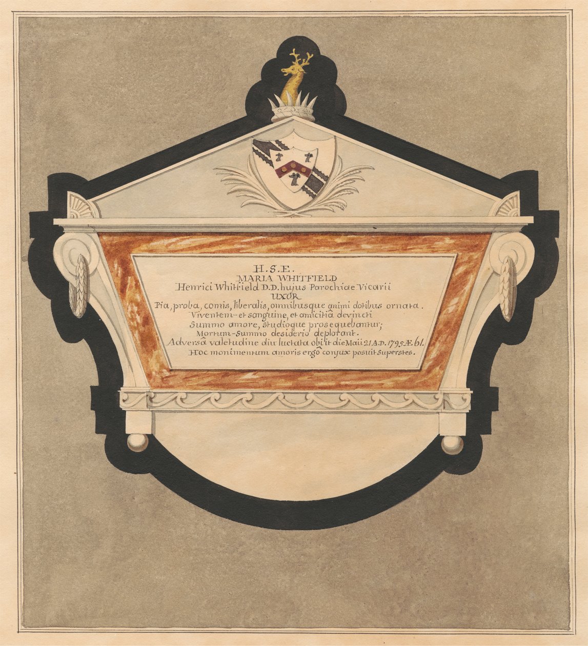 Denkmal für Maria Whitfield aus der Kirche von Bedfont von Daniel Lysons