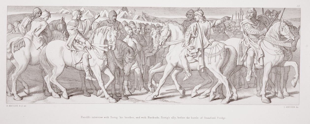Harolds Gespräch mit Tostig, seinem Bruder, und mit Hardrada, Tostigs Verbündetem, vor der Schlacht von Stamford Bridge, aus 
