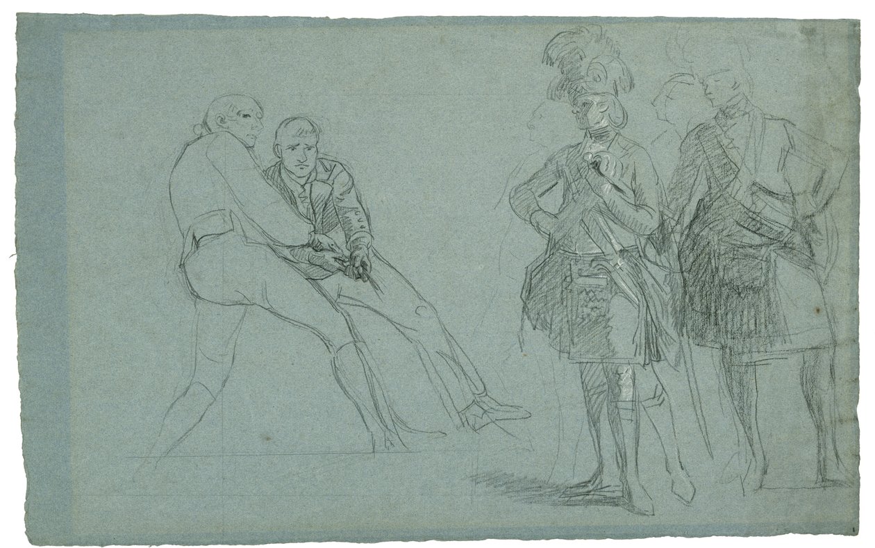 Studie für Die Belagerung von Gibraltar (Studie von Lieutenant Colonel Lindsay und Figuren, die an einem Seil ziehen), ca. 1786-1787 von Daniel Mytens