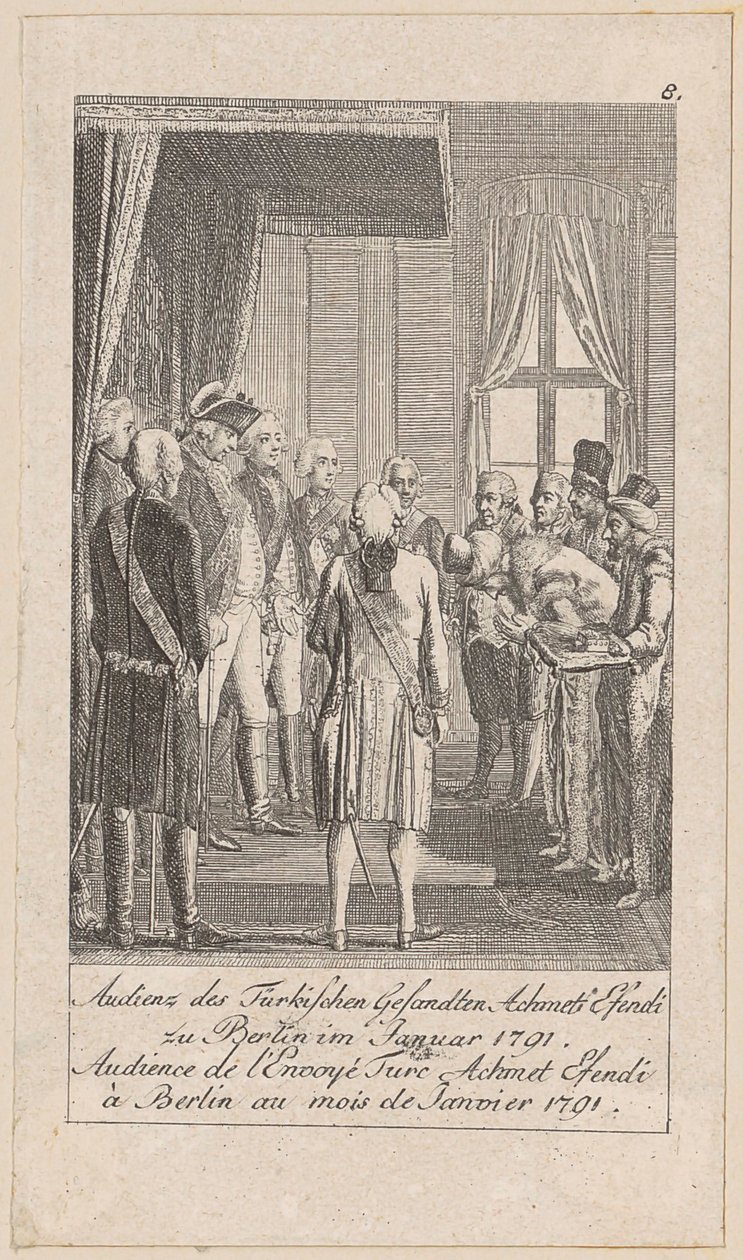 Audienz des türkischen Gesandten, Blatt 8 der Folge „Ältere, mittlere und neuere Geschichte“ von Daniel Nikolaus Chodowiecki